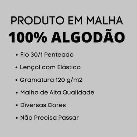 Imagem de Kit Com 3 Lençol de Casal 100% Algodão de Malha Com Elástico