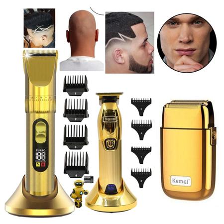 Imagem de Kit Com 3 Maquinas Cortar Cabelo Acabamento Barbeador Shaver Serie Ouro Limitada Executivo