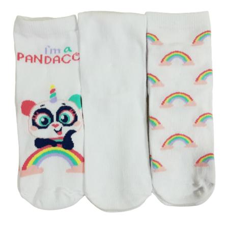 Imagem de Kit com 3 Meias Soquete Menina Panda Arco iris  - Puket 8285