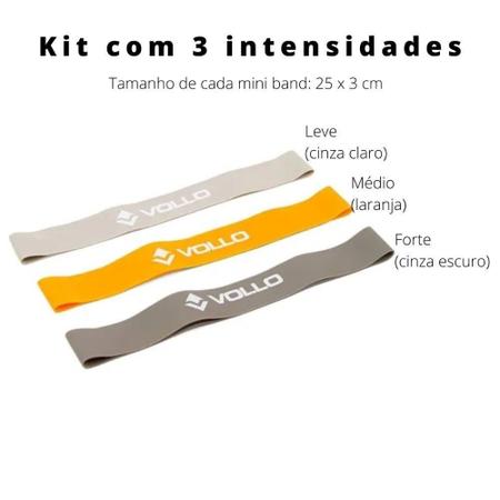 Imagem de Kit com 3 mini band faixa elastica latex vollo