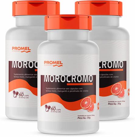 Imagem de Kit Com 3 - Morocromo (Laranja Moro, Manganês e Picolinato de Cromo) 60 Capsulas de 600mg Promel