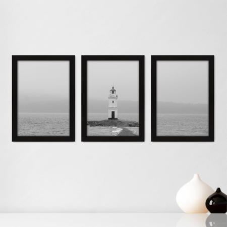 Kit Com 3 Quadros - Farol Mar Paisagem - 261kq02p - Allodi Imagem de Kit Com 3 Quadros - Farol Mar Paisagem - 261kq02p