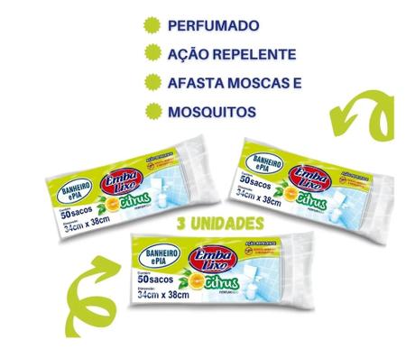 Imagem de Kit com 3 Saco De Lixo Embalixo Pia E Banheiro Perfumado Citrus