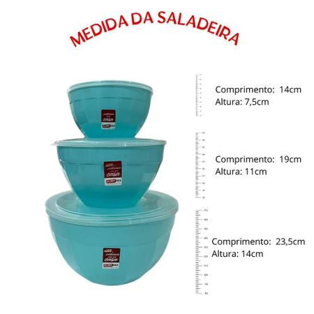 Imagem de Kit com 3 Saladeira Vasilha Plastico Tamanho P M G