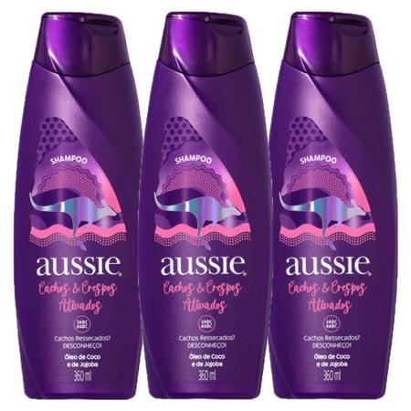 Imagem de Kit com 3 Shampoo Aussie Cachos e Crespos Ativados Limpeza Delicada e Hidratante 360ml