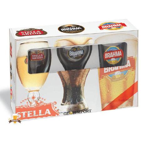 Imagem de Kit com 3 Taças Cerveja Stella Artois, Brahma Chopp e Brahma Black - GlobImports