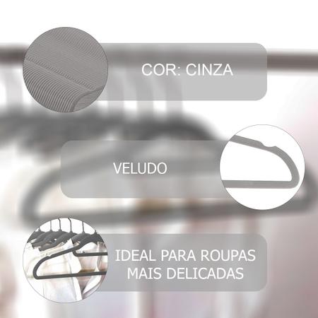Imagem de kit com 3 unidades Cabides De Veludo Multiuso Preto/Cinza