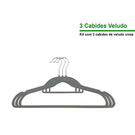 Imagem de kit com 3 unidades Cabides De Veludo Multiuso Preto/Cinza