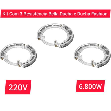 Imagem de Kit Com 3 Unidades Resistência Bella Ducha E Ducha Fashion 4T 220V 6.800W Tipo Lorenzetti