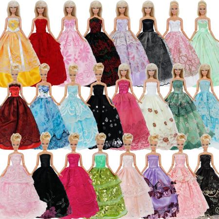 Promoção Kit 3 Roupas Vestidos P/ Boneca Barbie + 3 Sapatos