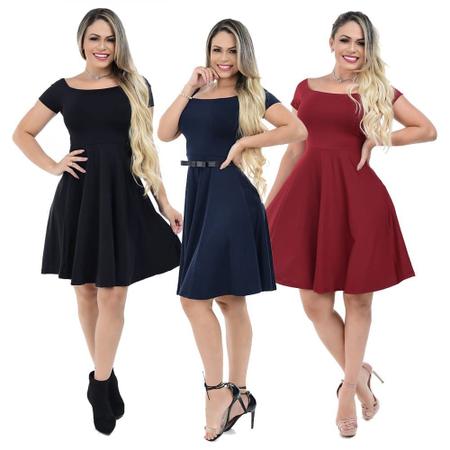 Kit com 3 Vestidos Rodado Midi Moda Casual Evangelica Ombro a