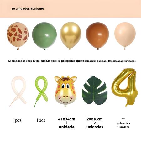 Imagem de Kit com 30 Balões de Animais Safari - Inclui Balões com Número e Girafa Verde Abacate