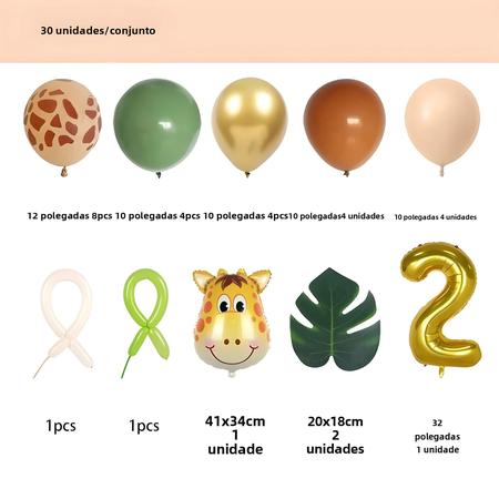 Imagem de Kit com 30 Balões de Animais Safari - Inclui Balões com Número e Girafa Verde Abacate