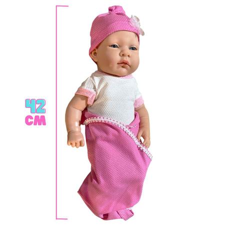 Boneca Bebé Reborn Realista, 38cm, com saco e 5 acessórios – O