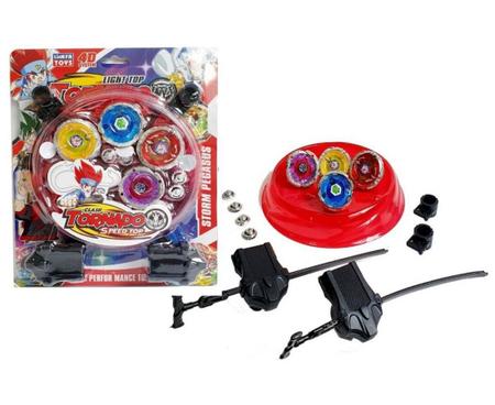 Kit Com 4 Peões Beyblade Metal + Lançador + Arena - Wild Top no