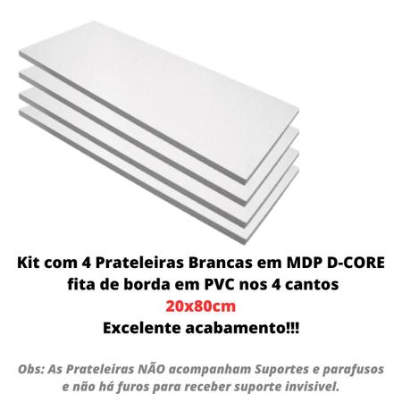 Imagem de Kit Com 4 Prateleiras (sem Suportes) Em Mdp Cor Branca 20x80