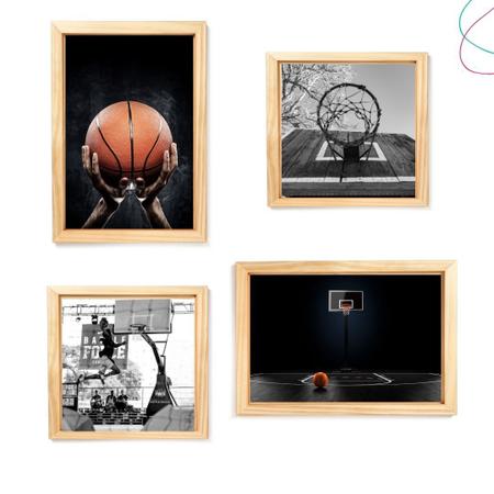 Imagem de Kit com 4 Quadros Decorativos Basquete Esporte