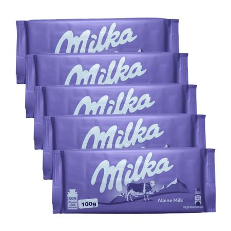 Imagem de Kit com 5 barras chocolate ao leite 100% alpino milka 100g