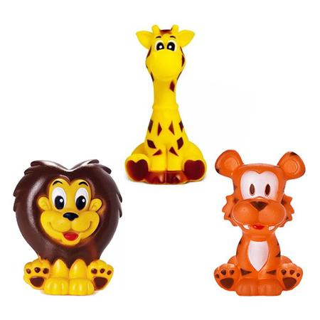 Imagem de Kit Com 5 Brinquedos De Vinil Para Bebê Maralex - Elefante, Leão, Tigre, Girafa e Hipopótamo