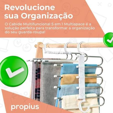 Imagem de Kit com 5 Cabides de Calça Multifuncionais em Aço Inoxidável Dobrável e Resistente