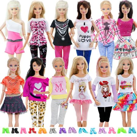 Kit Atacado 5 Casual Roupas + 5 Sapatos Para Boneca Barbie