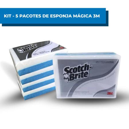 Imagem de Kit Com 5 Esponjas Mágicas Scotch-Brite 3M Bucha Limpeza Pesada Tira Mancha De Parede Riscos Caneta Limpa Sujeira