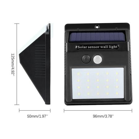 Imagem de Kit Com 5 Luminárias Solar 20 Leds Com Sensor De Presença Automático
