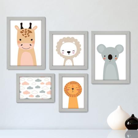 Imagem de Kit Com 5 Quadros Decorativos - Animais - Infantil - Baby - Bebê - 411kq01b