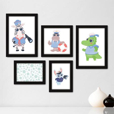 Imagem de Kit Com 5 Quadros Decorativos - Animais - Marinheiro - Infantil - Baby - Bebê - 310kq01p