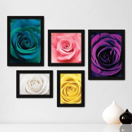 Imagem de Kit Com 5 Quadros Decorativos - Flores - Rosas - 218kq01p