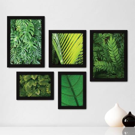 Imagem de Kit Com 5 Quadros Decorativos - Folhas - Natureza - Folhagem - Verde - 365kq01p