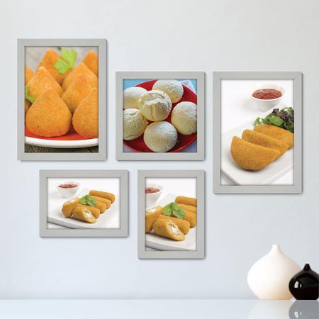 Imagem de Kit Com 5 Quadros Decorativos - Lanchonete - Coxinha - Salgados - Pão de Queijo - Cozinha - 205kq01b