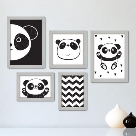 Imagem de Kit Com 5 Quadros Decorativos - Panda - Infantil - Baby - Animais - Bebê - 312kq01b