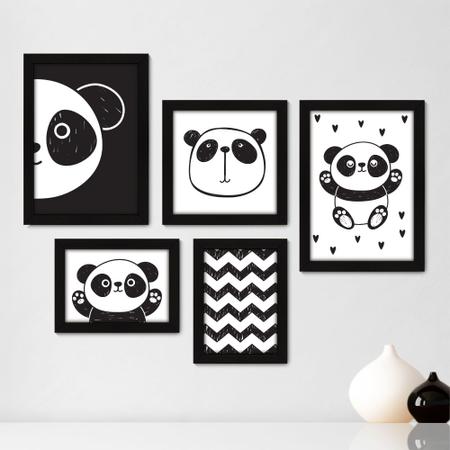 Imagem de Kit Com 5 Quadros Decorativos - Panda - Infantil - Baby - Animais - Bebê - 312kq01p