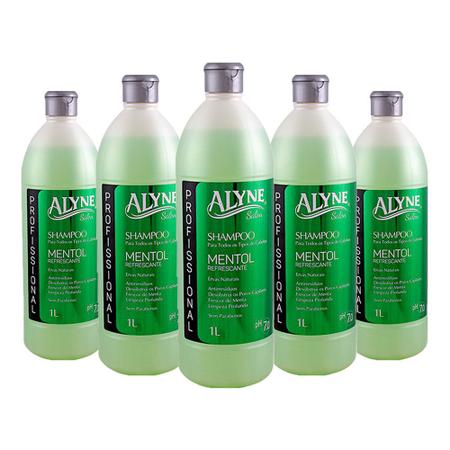 Imagem de Kit com 5 Shampoo Profissional Alyne Mentol Refrescante Antirresíduos 1L