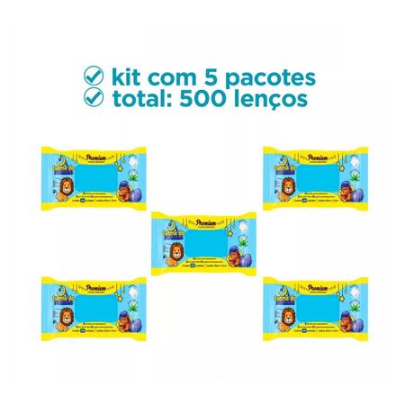 Imagem de Kit Com 5 Toalhas Umedecidas Premium 100 Folhas Turma Do Soninho