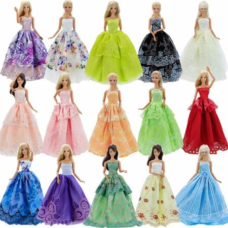 Kit com 5 Vestidos Longos Para Bonecas Barbie - Sheilinha