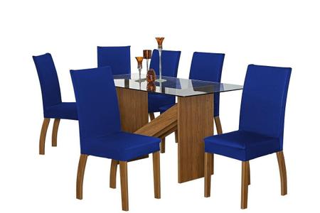 Imagem de Kit Com 6 Capas De Cadeira Em Malha Azul Royal