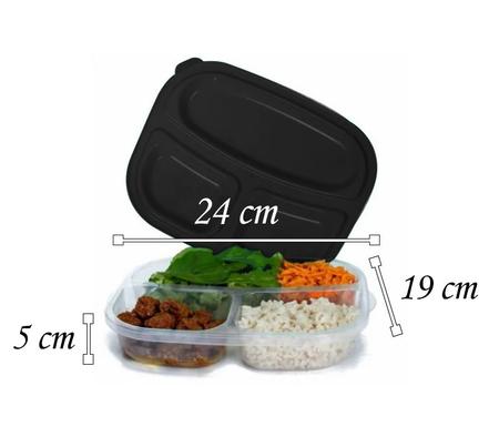 Imagem de Kit Com 6 Marmitas Fitness Pote Vasilha de Plástico Com Divisórias Micro-ondas Freezer Reutilizável