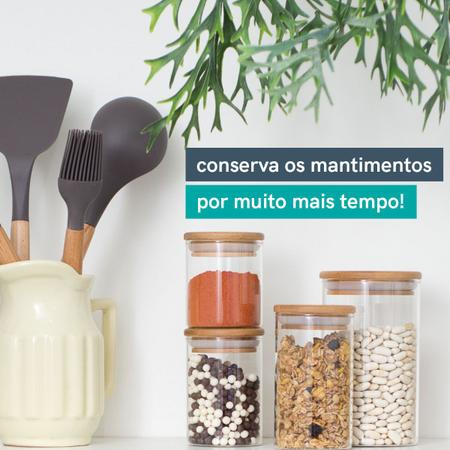 Imagem de Kit com 6 Potes de Vidro para Mantimentos com Tampa de Bambu 450mL - Oikos