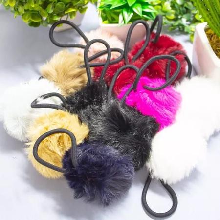 Imagem de Kit com 6 unidades de chuchinhas de cabelo com pompom e veludo elástico