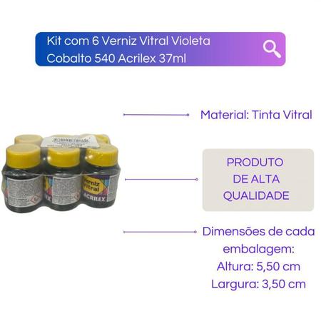 Imagem de Kit com 6 Verniz Vitral  Violeta Cobalto 540 Acrilex 37ml