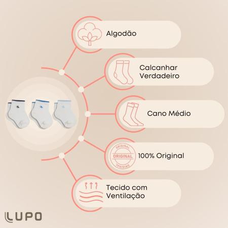 Imagem de Kit Com 9 Pares de Meias Lupo Cano Curto Baby Infantil em Algodão Kids Lisa Sem Estampa