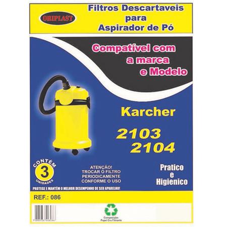 Imagem de Kit Com 9 Sacos Descartáveis Aspirador De Pó Karcher A2104 / Nt 20/1