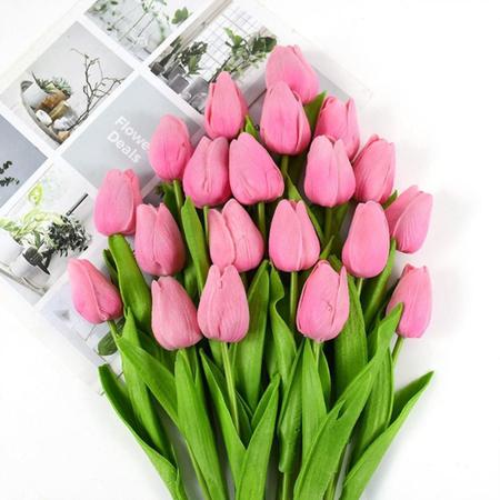 Imagem de Kit com 9 tulipas rosa flores delicadas buque folhagem luxo