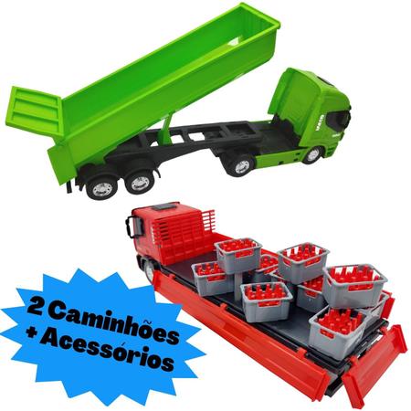 Kit Duas Unidades Brinquedo - 1 Caminhão Basculante + 1 Caminhão