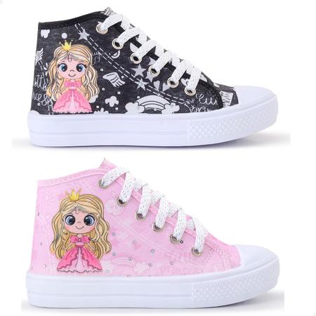 Imagem de Kit Combo 2 Pares Tênis Infantil Princesa Feminino Botinha 76