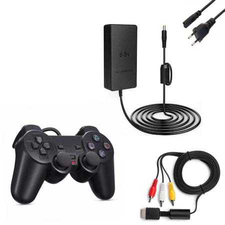 Kit Completo Compativel Ps2 2 Controles +Fonte+Cabo Rca+Card