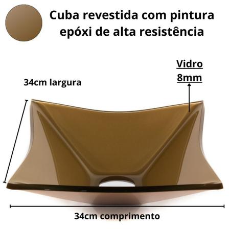 Imagem de Kit completo Cuba Quadrada 34cm de Vidro Temperado  com Torneira Link e Válvula Click + Sifão