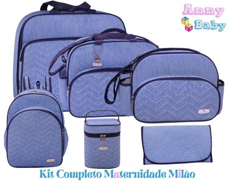 Imagem de Kit Completo Mala + Bolsa G+ Bolsa P+ Mochila P +Porta mamadeira e Trocador Maternidade Azul/Marinho